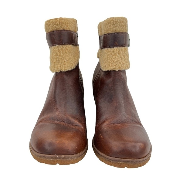 Timberland Women’s Oiled Leather Glancy Fleece Folded Down Heeled Booties Boots - Picture 4 of 14